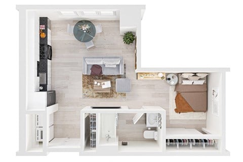 Floor plan for studio, 1 bath, 590 sqft